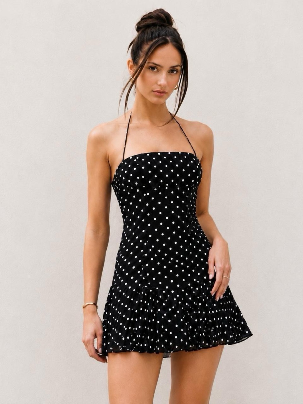 Princess Polly Black & White Polka Dot Halter Mini Dress